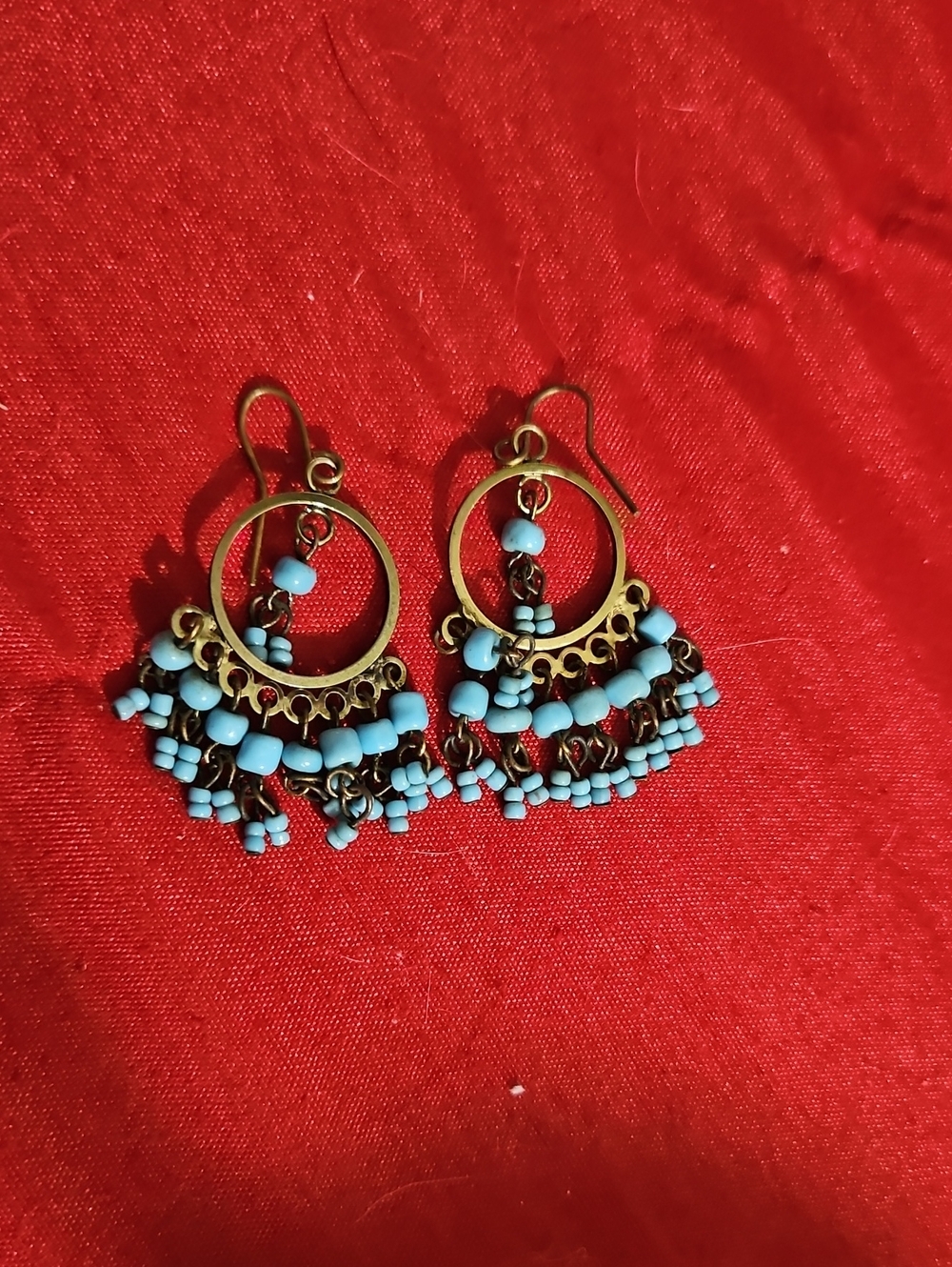 Bohemian-Style Blue Turquoise Beaded Chandelier Drop Wire Earrings - 1.5" Dangle
